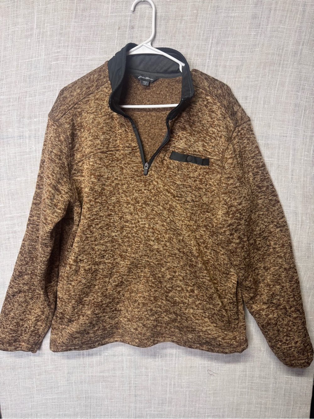 Eddie Bauer Men's Brown Marled Half-Zip Sweater with Black Trim
